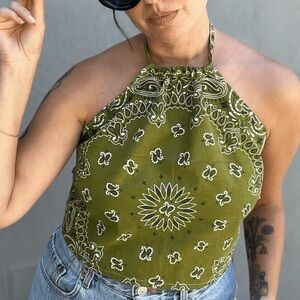 Avocado Green Bandana Halter Top